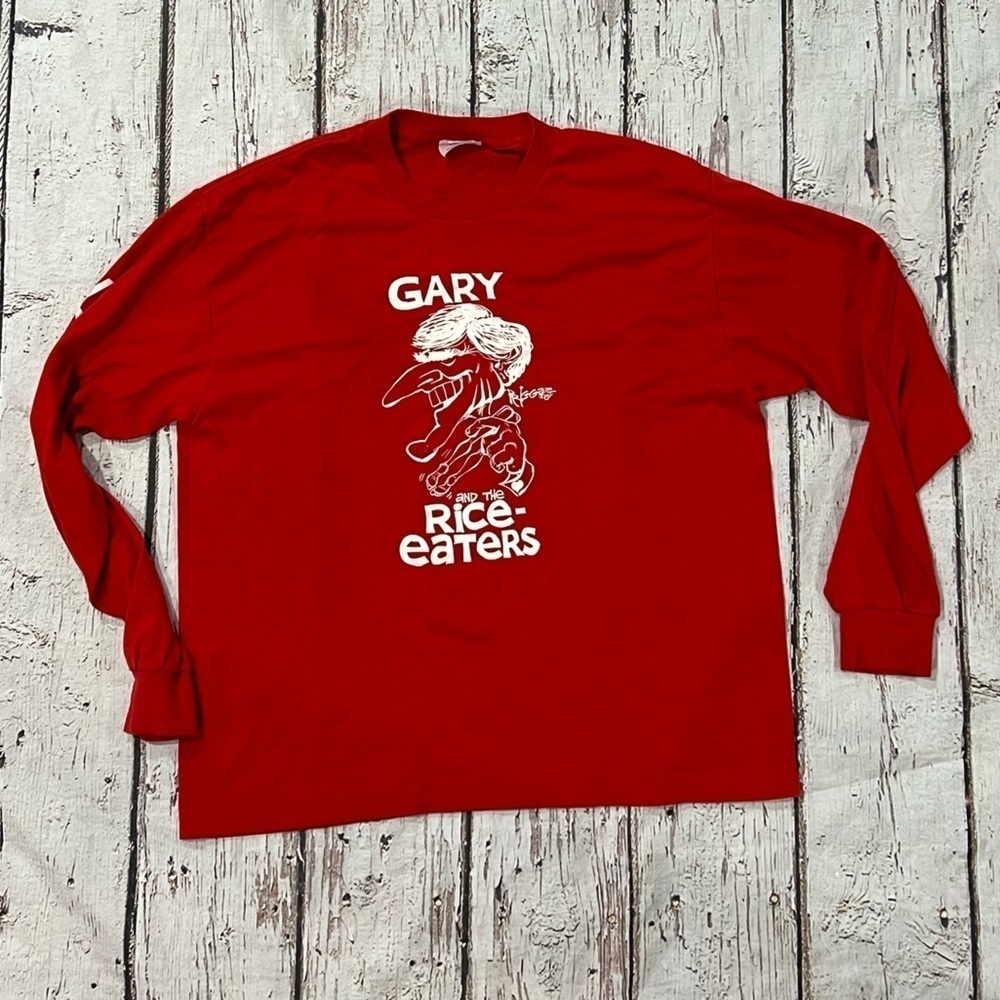 Vintage 1980s Gary Rice Eaters Volleyball Red Long Sleece Crewneck Tee Tshirt